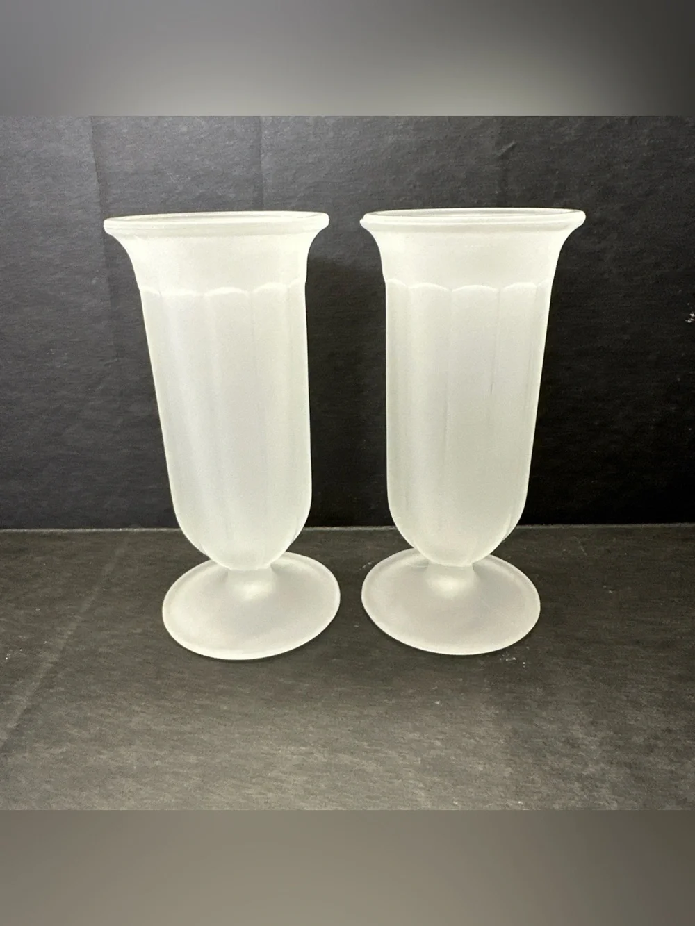 Indiana Glass Frosted White Satin Optic Rib Footed Juice Parfait Glasses Set 2